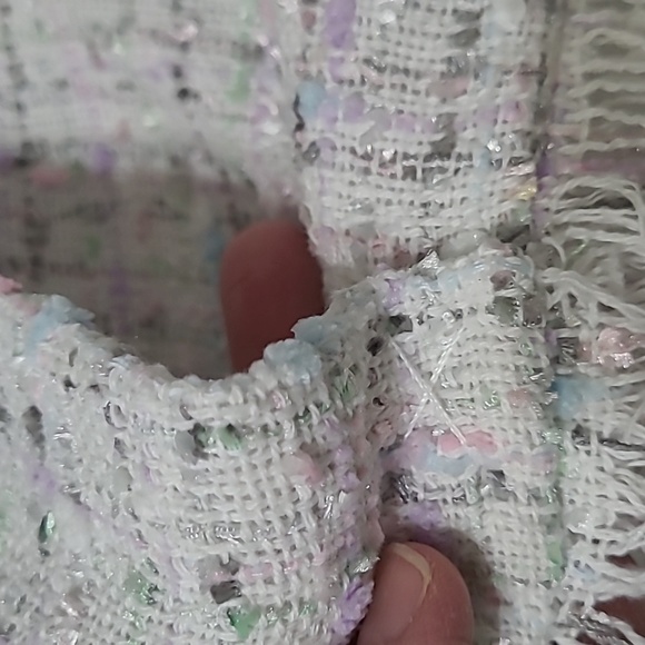 NWT Elle White Tweed Pencil Skirt With Colorful Specks & Fringe Hem size 16 - Picture 6 of 10